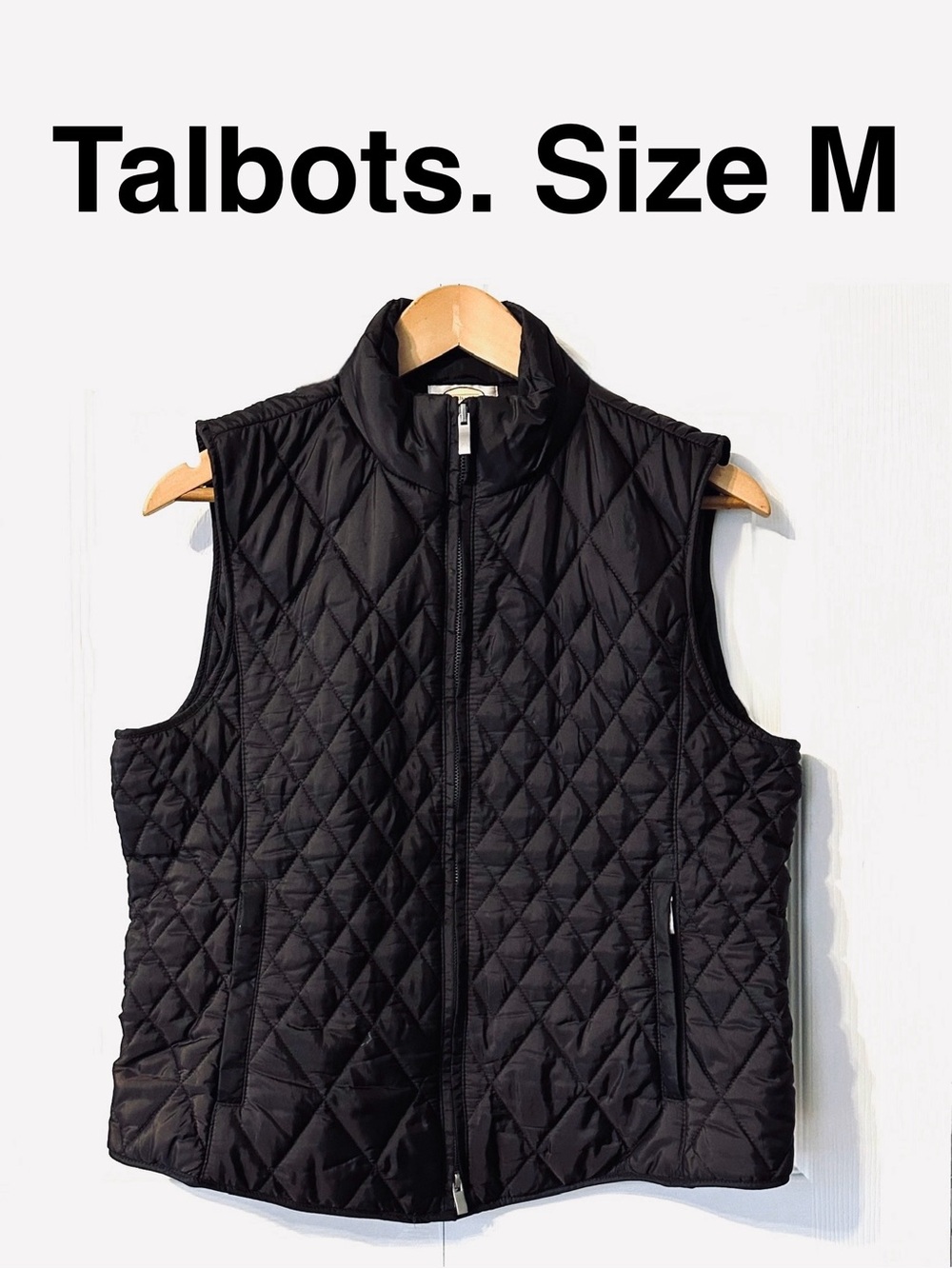 Talbots Black Quilted Zip-Front Vest Jacket Puffer